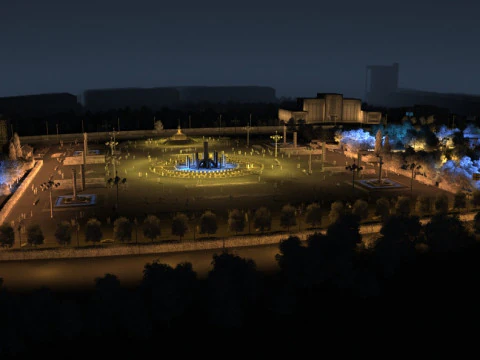 Night view of square 3D Model