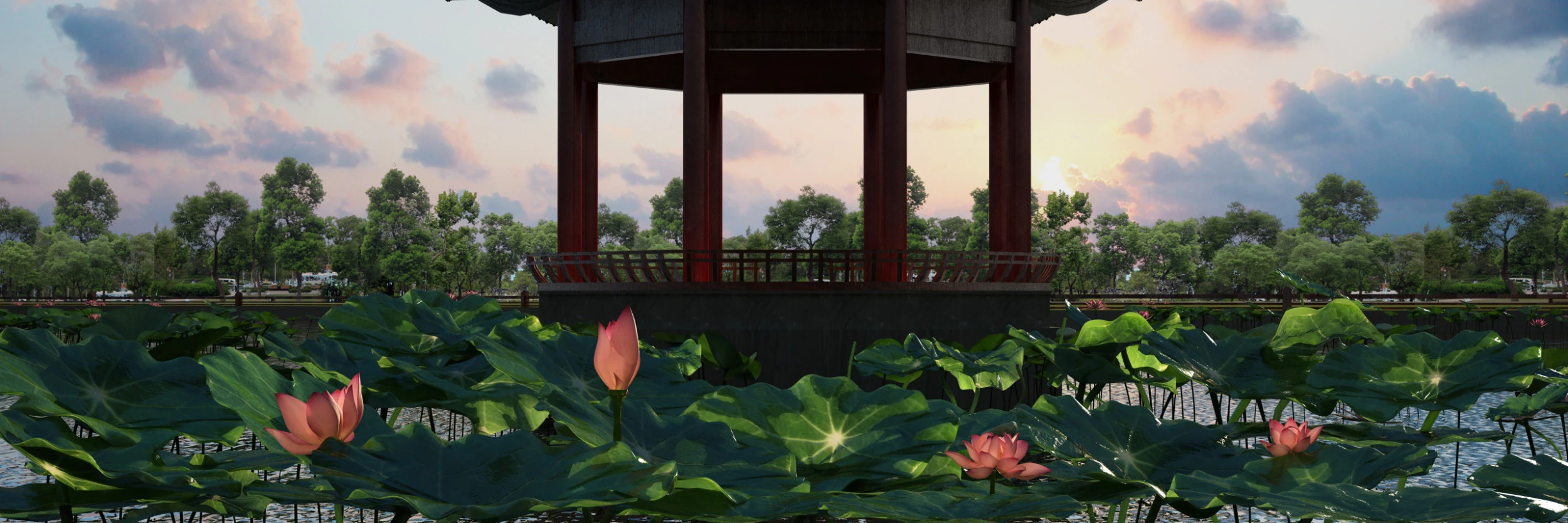 Lotus pond 3D Model .c4d .max .obj .3ds .fbx .stl .blend 