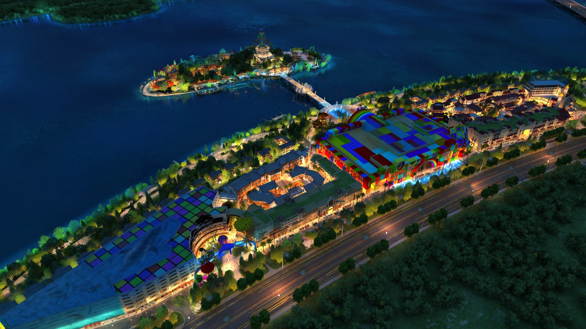 Town night scene 3D Model .c4d .max .obj .3ds .fbx .stl .blend 