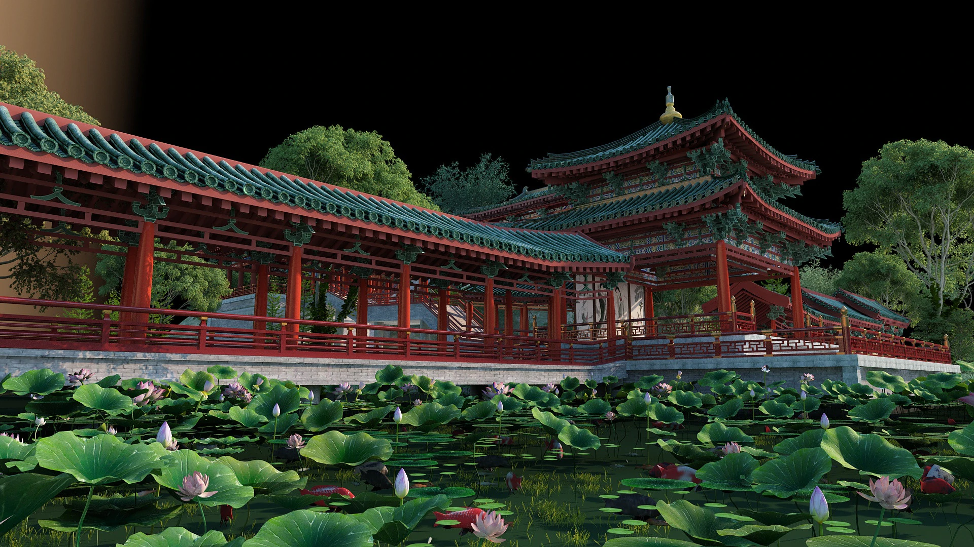Lotus Pond 3D Model .c4d .max .obj .3ds .fbx .stl .blend 