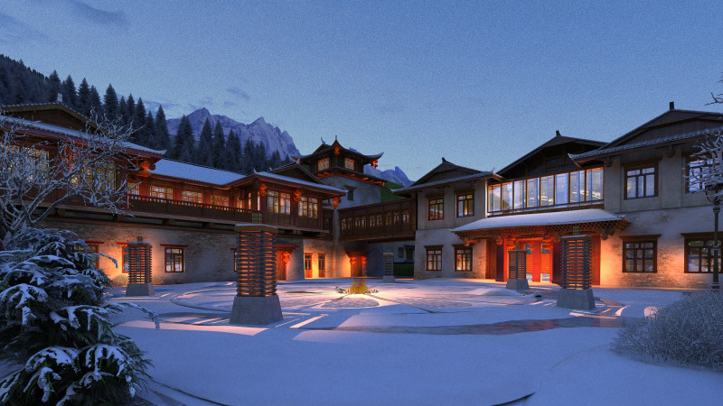 Hotel snow scene Modèle 3D .c4d .max .obj .3ds .fbx .stl .blend 
