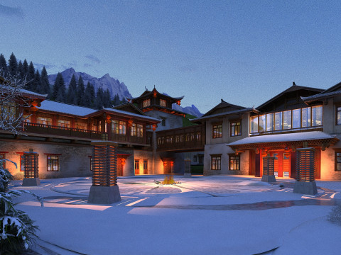Hotel snow scene Modèle 3D