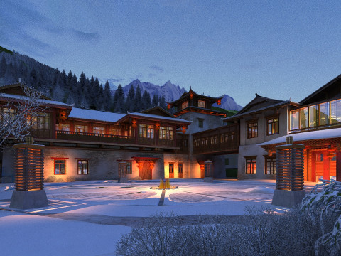 Hotel snow scene Modèle 3D