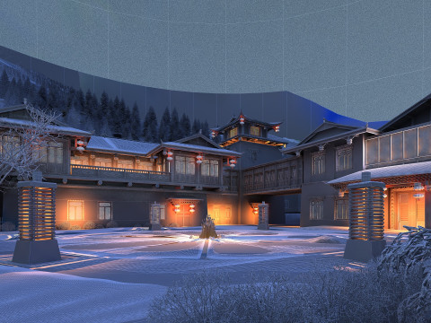 Hotel snow scene Modèle 3D