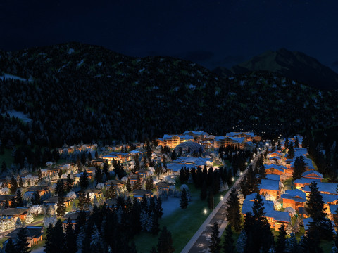 Mountain village night scene Modèle 3D