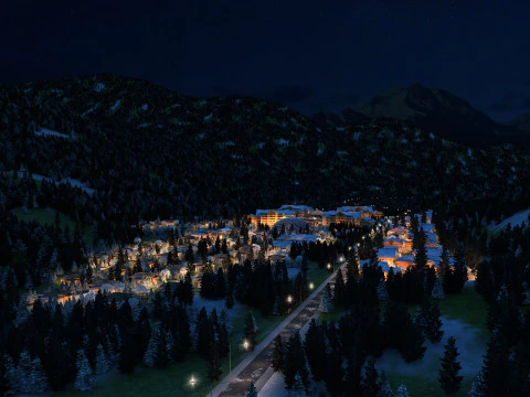 Mountain village night scene 3D Model