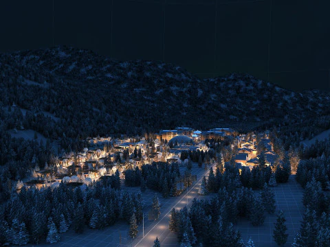 Mountain village night scene 3D Model