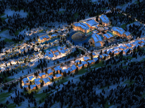 Mountain village night scene Modèle 3D