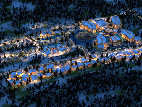 Mountain village night scene Modello 3D