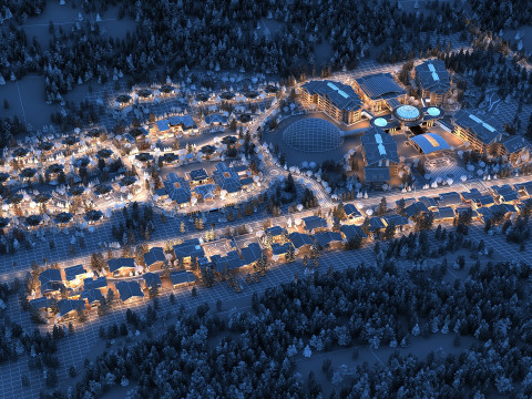 Mountain village night scene Modello 3D
