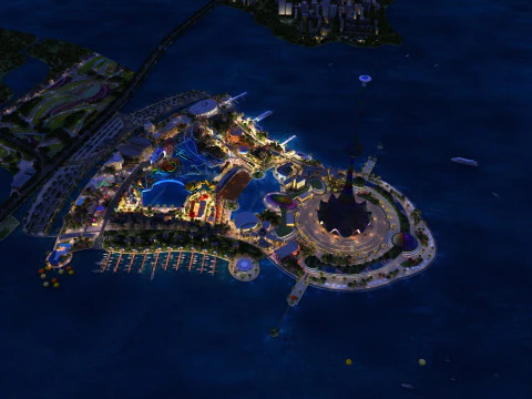 Island Night View 3D Model