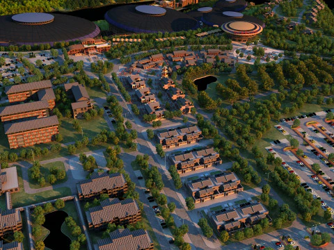 Small town parking 3D Model