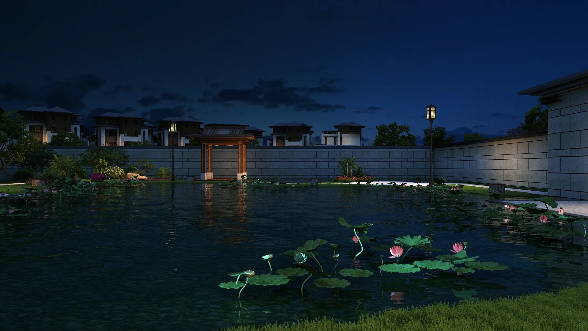 Courtyard Night View 3D Model .c4d .max .obj .3ds .fbx .stl .blend 
