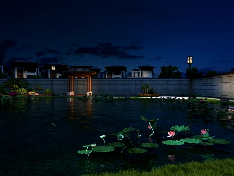 Vue de nuit sur la cour Modèle 3D
