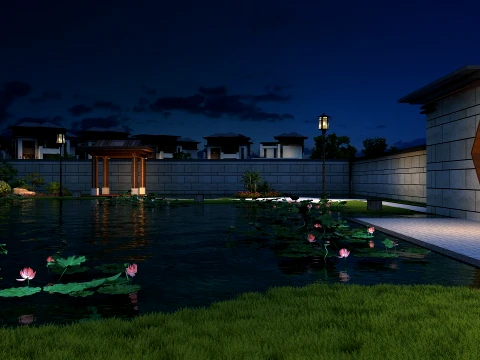 Courtyard Night View 3D Model