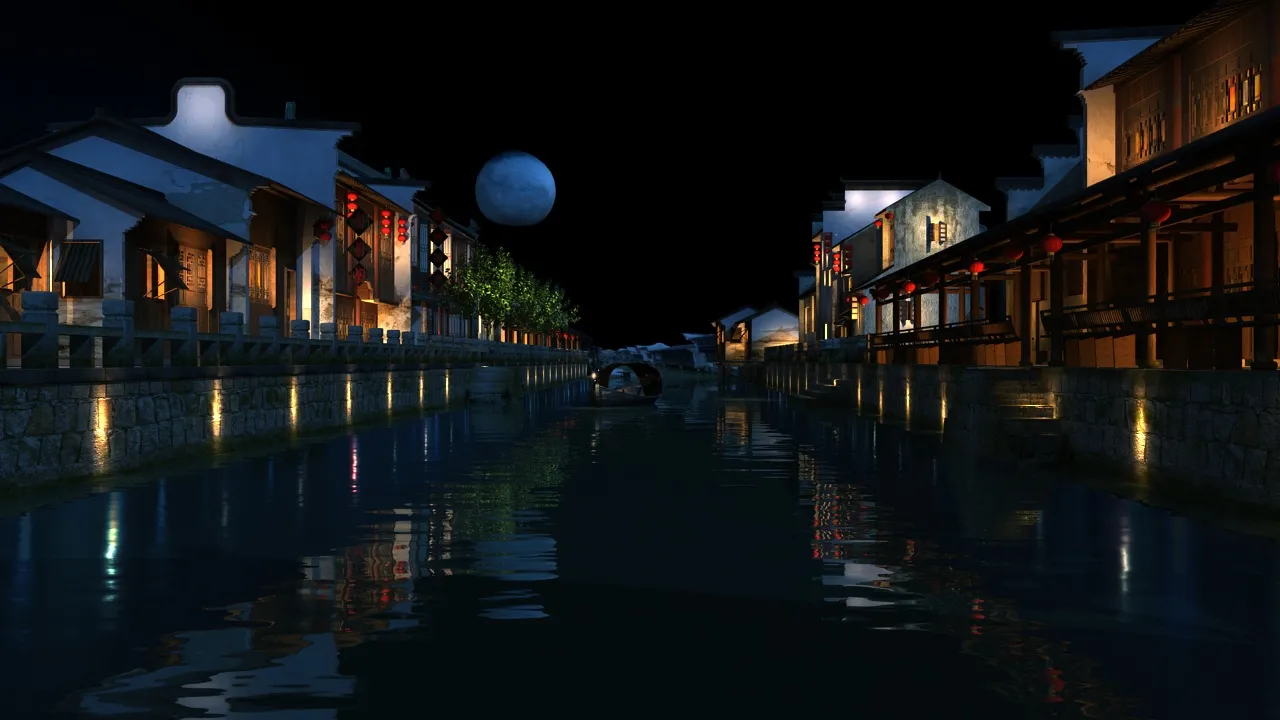 Ancient town at night 3D Model .c4d .max .obj .3ds .fbx .stl .blend 