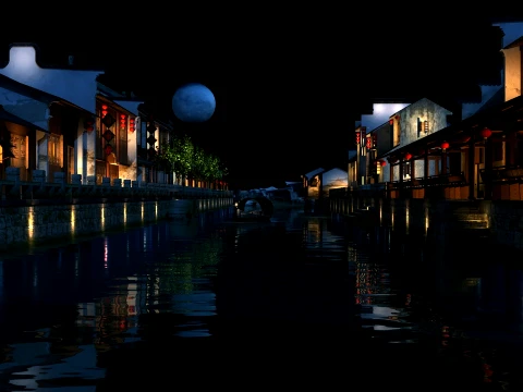 Ancient town at night 3D Model