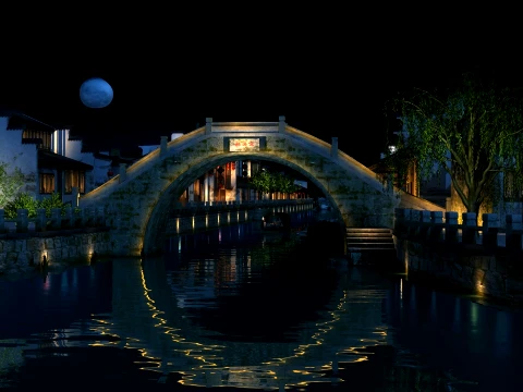 Ancient town at night 3D Model