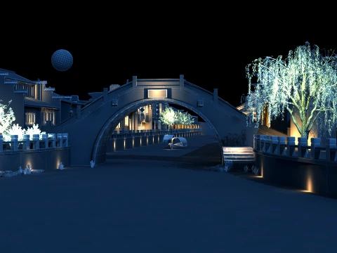 Ancient town at night 3D Model