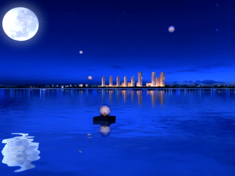 夜の湖面 3Dモデル