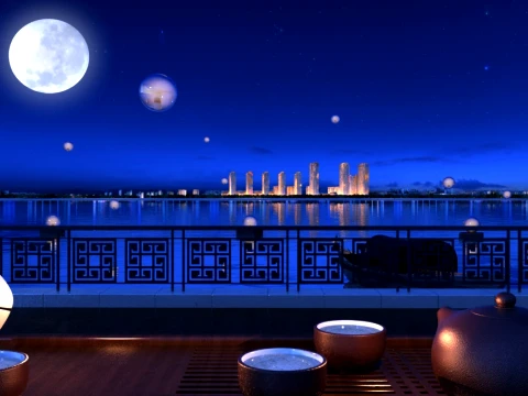 Night lake surface 3D Model