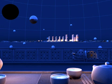 Night lake surface 3D Model