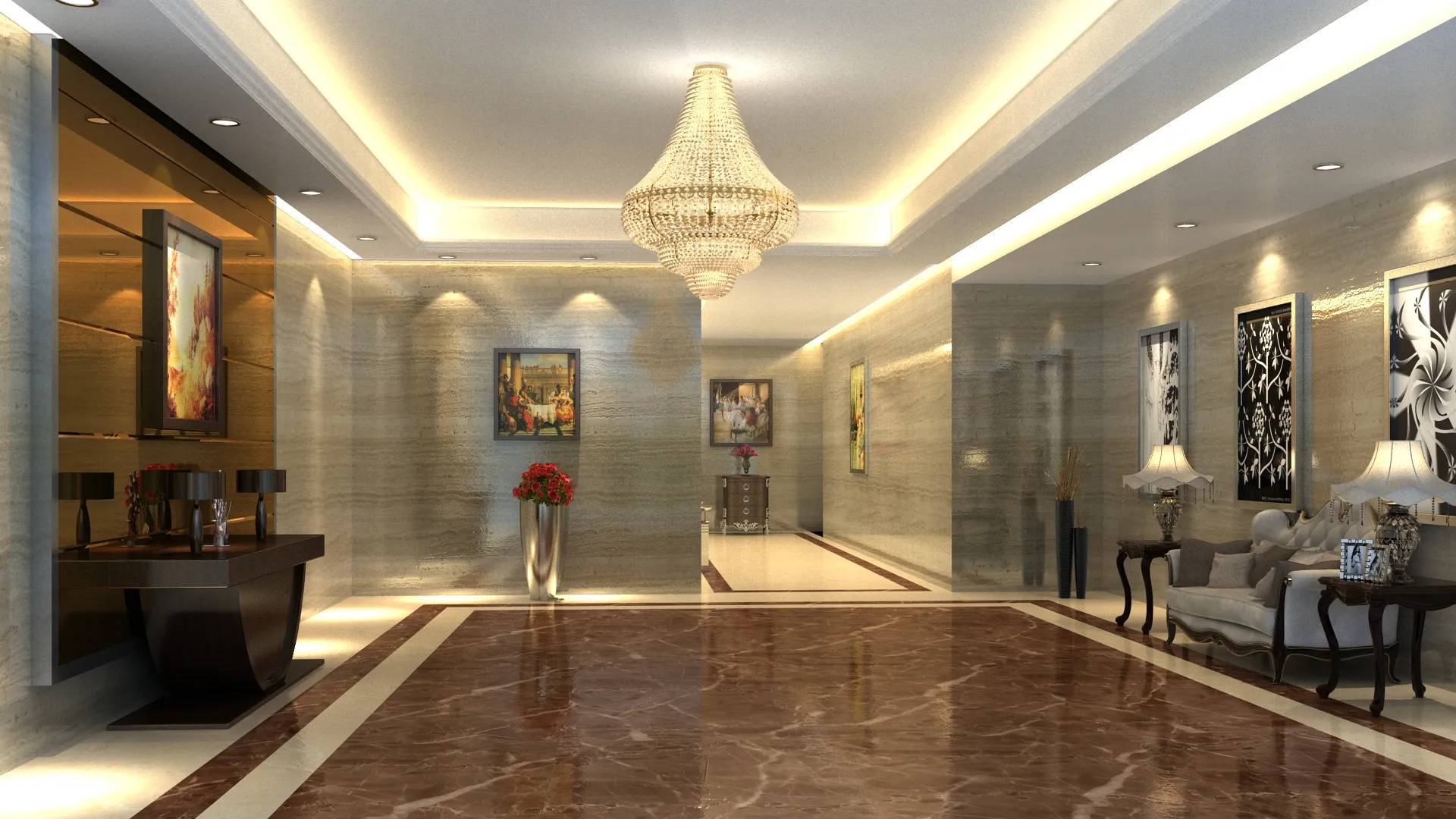 Hotel lobby 3D Model .c4d .max .obj .3ds .fbx .stl .blend