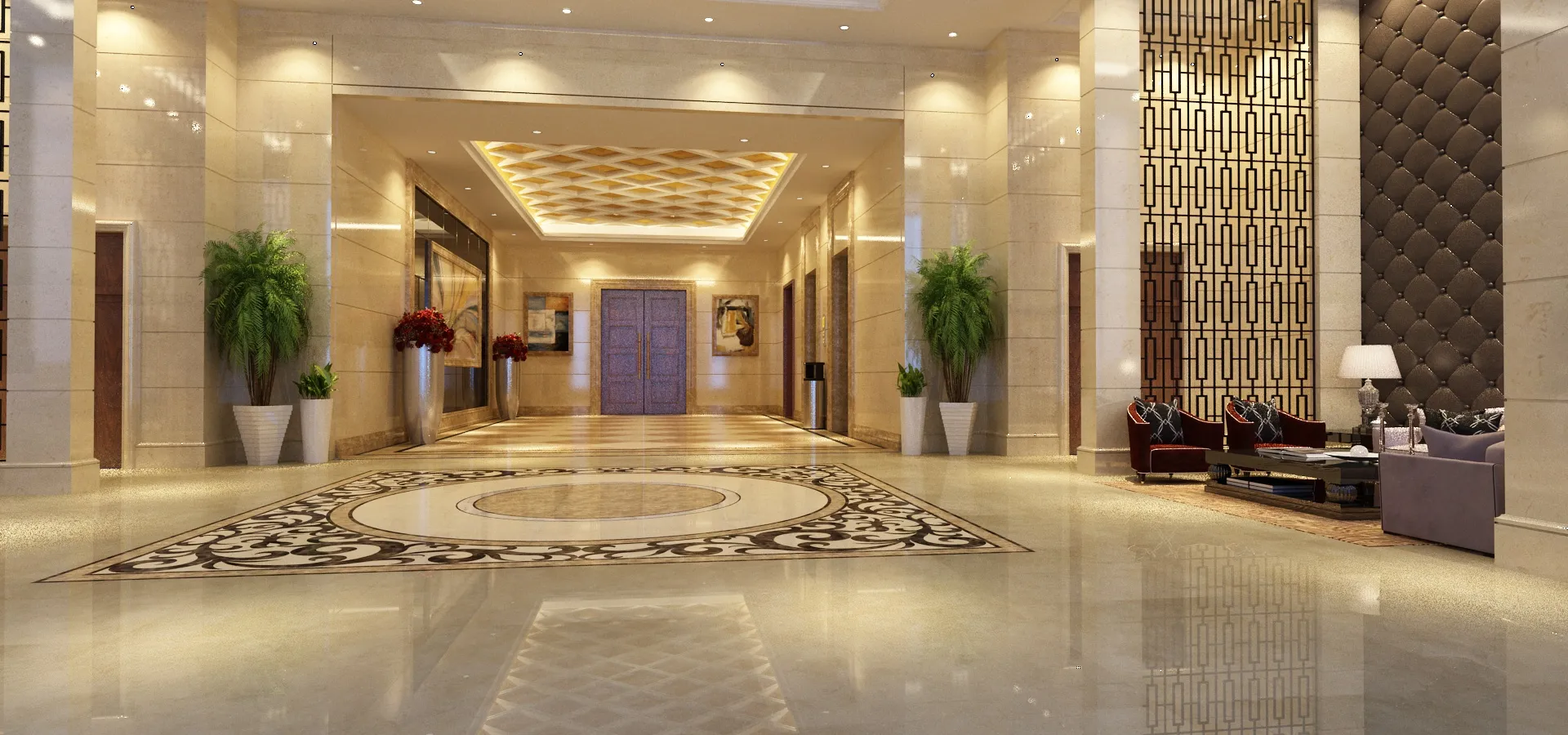 Hotel lobby 3D Model .c4d .max .obj .3ds .fbx .stl .blend 