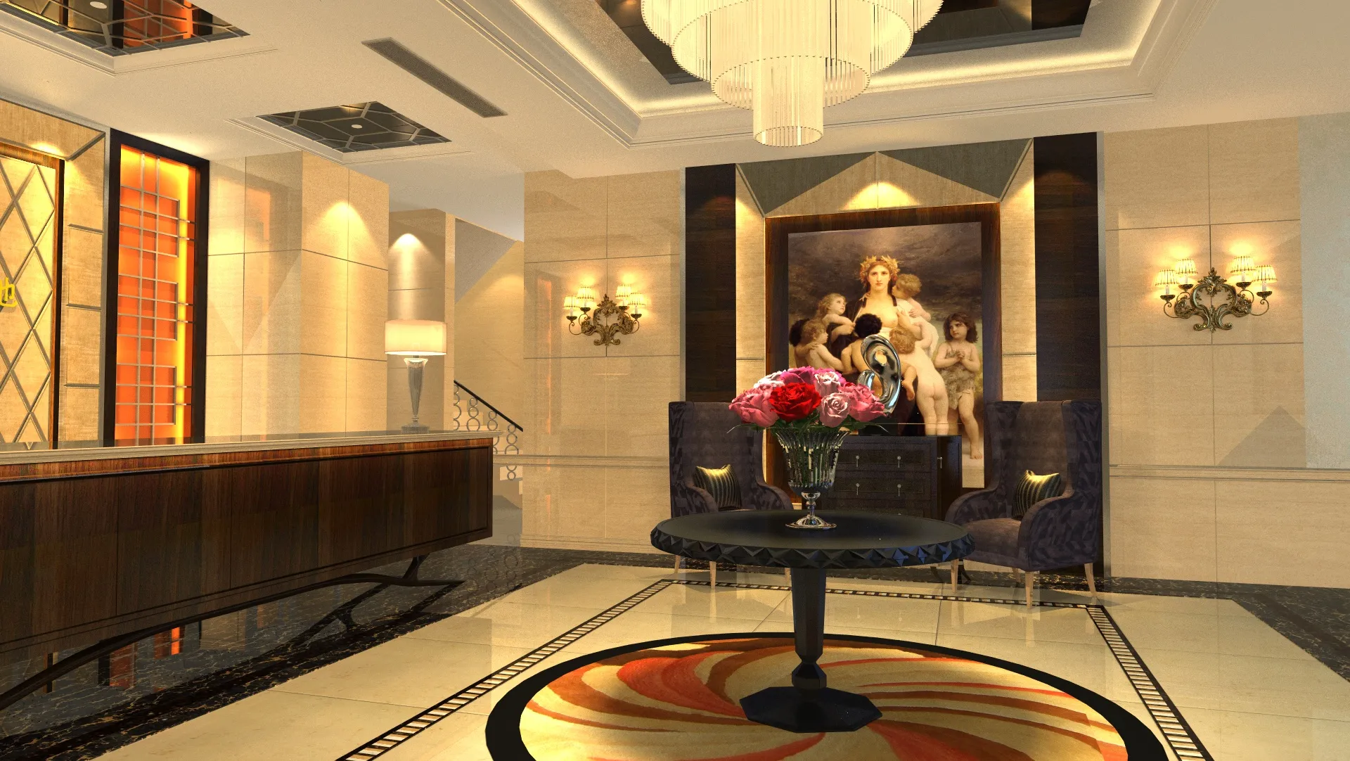 Hotel lobby 3D Model .c4d .max .obj .3ds .fbx .stl .blend 