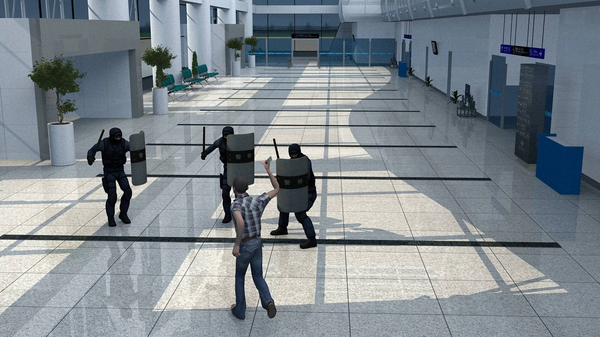 Airport lobby 3D Model .c4d .max .obj .3ds .fbx .stl .blend