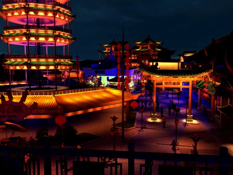 Night View of the Ancient City 3D Model