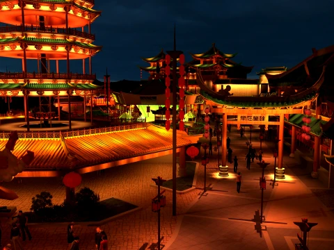 Night View of the Ancient City 3D Model