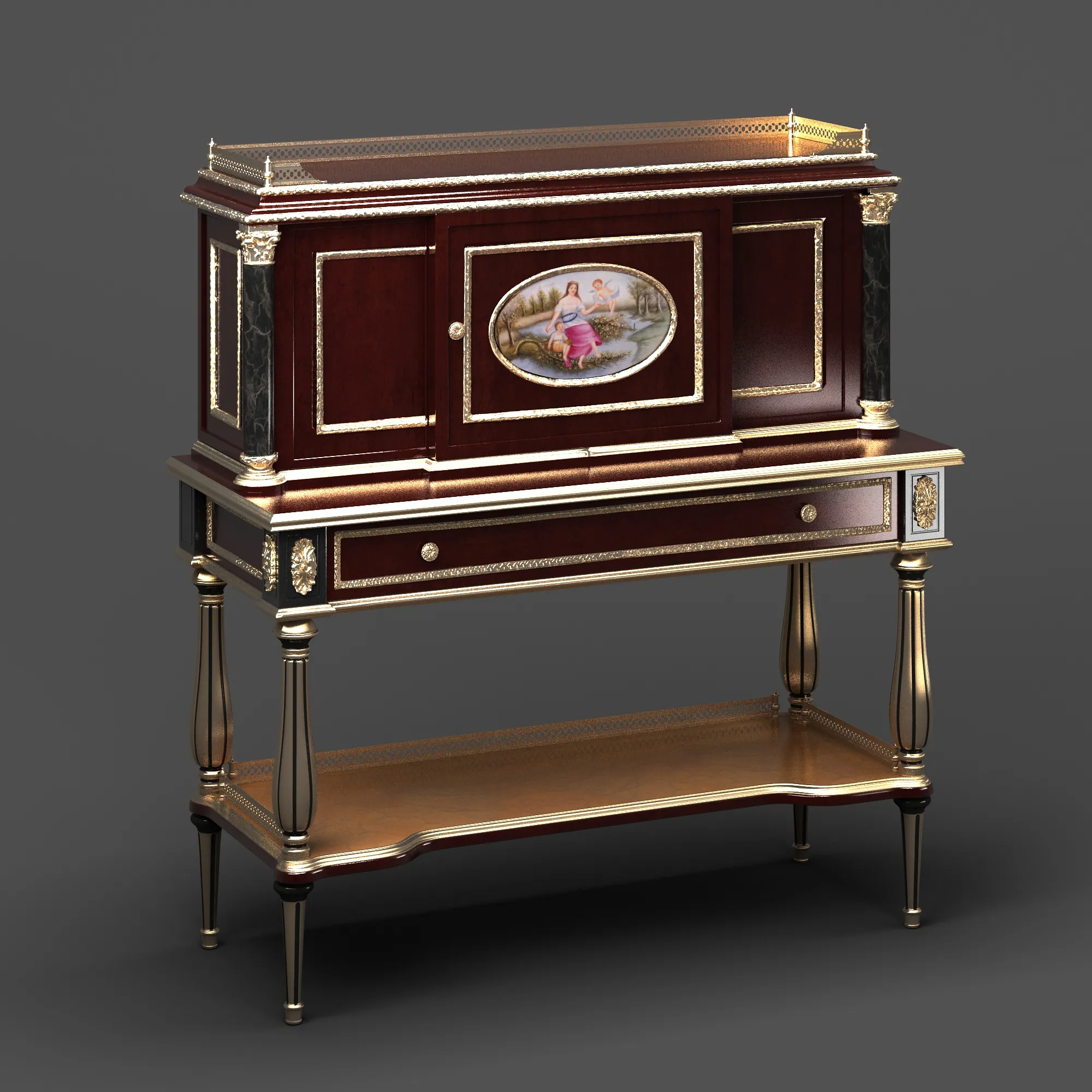 Antique Cabinet 3D Model .c4d .max .obj .3ds .fbx .stl .blend 