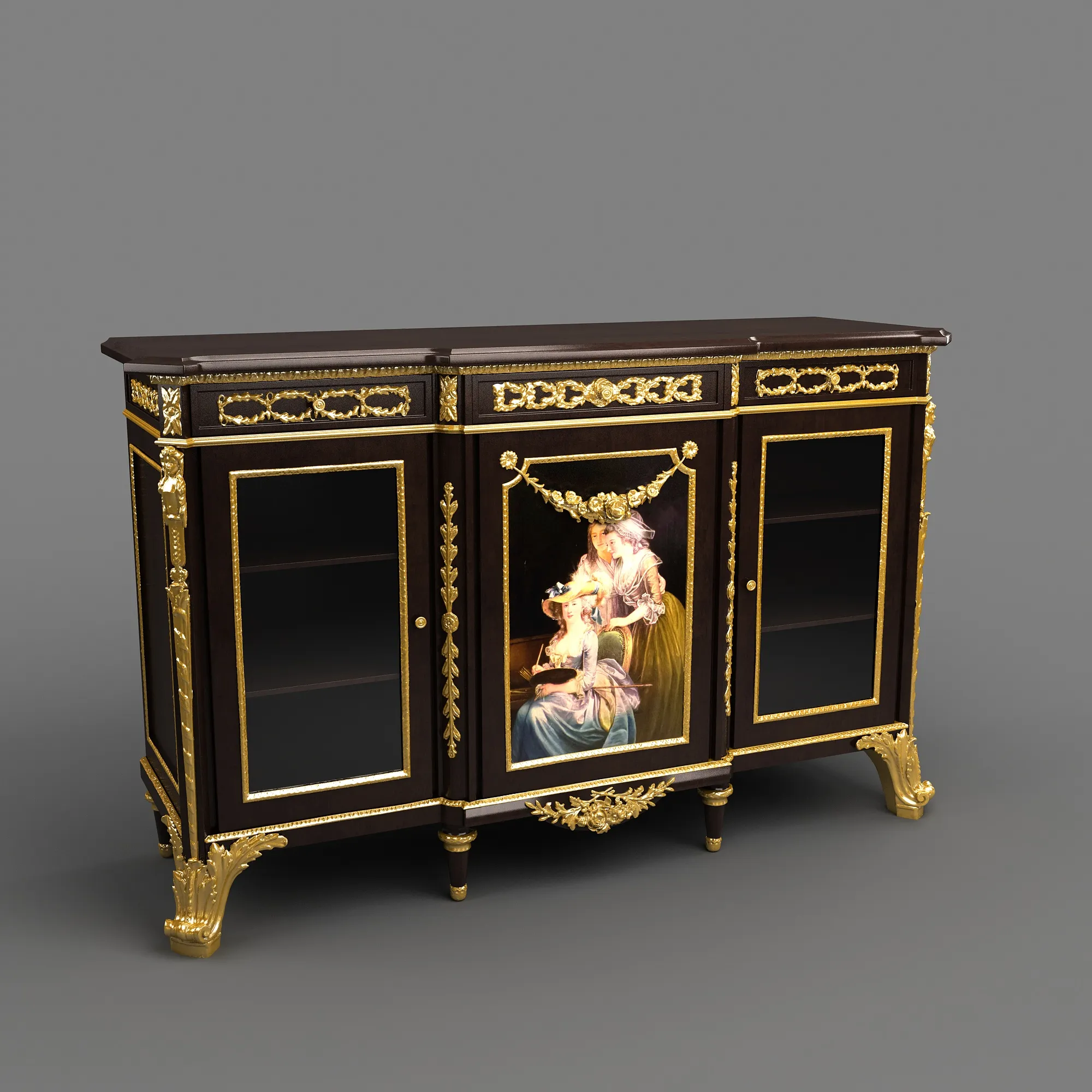 Antique Cabinet 3D Model .c4d .max .obj .3ds .fbx .stl .blend