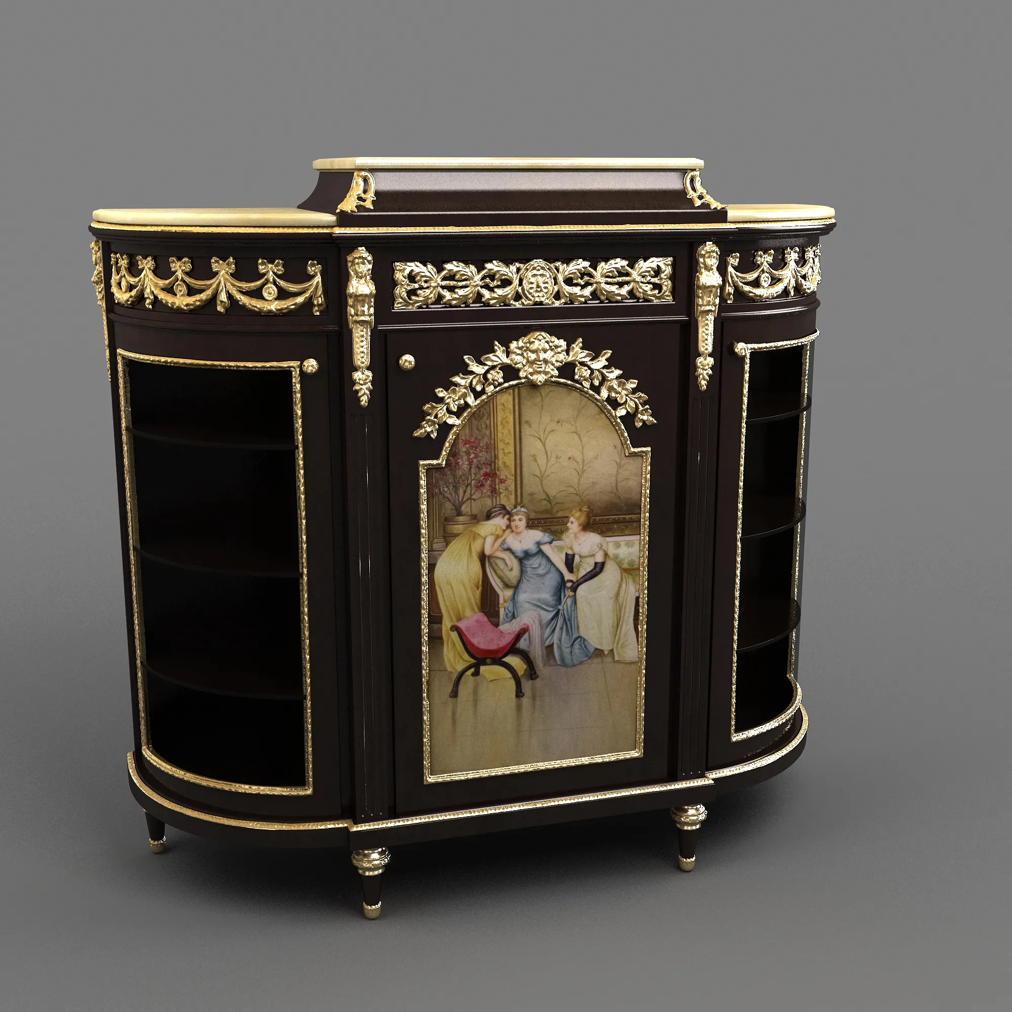 Antique Cabinet 3D Model .c4d .max .obj .3ds .fbx .stl .blend 