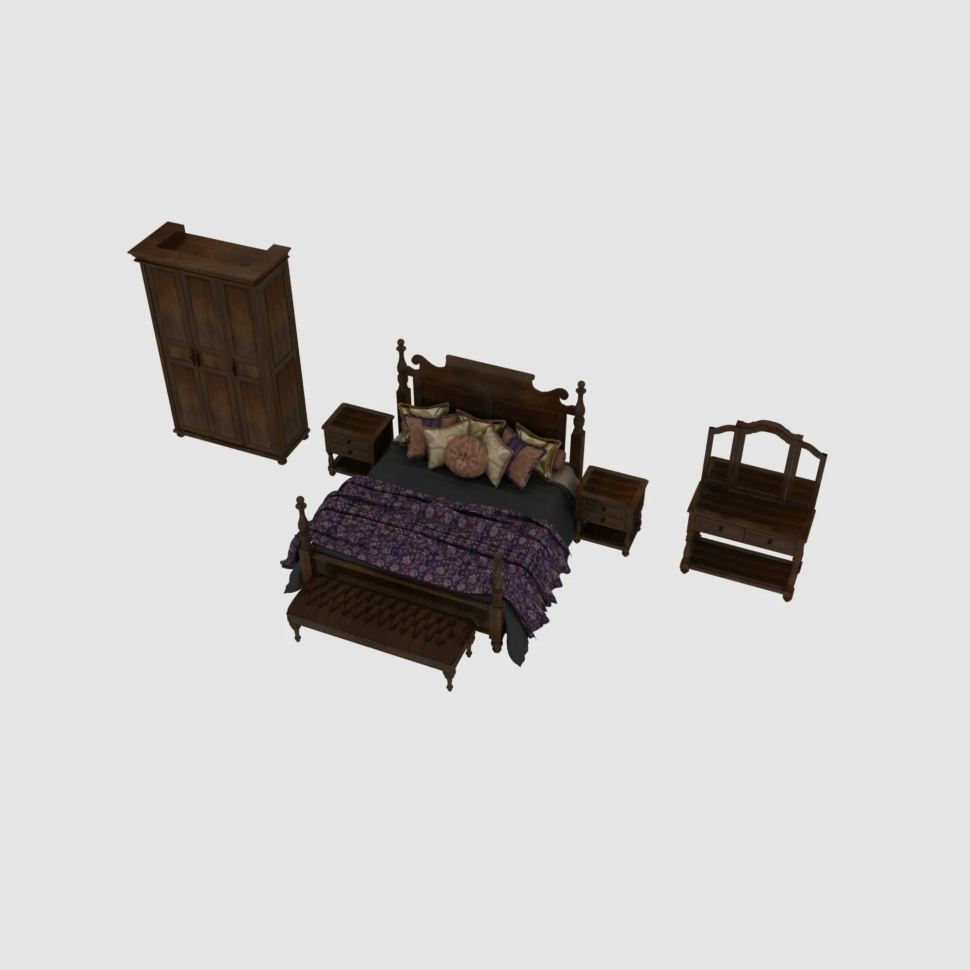 Bedroom furniture 3D Model .c4d .max .obj .3ds .fbx .stl .blend 