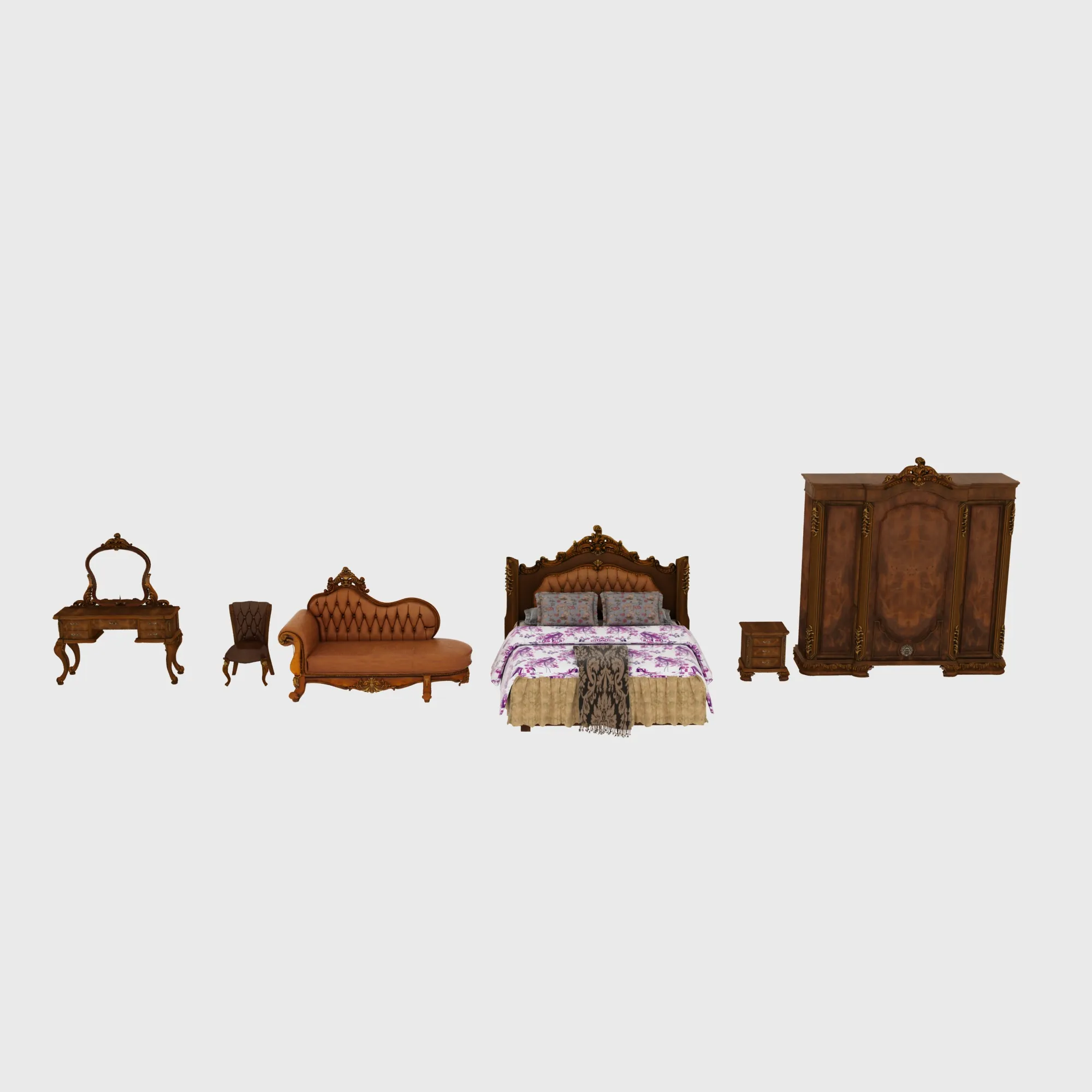Bedroom furniture 3D Model .c4d .max .obj .3ds .fbx .stl .blend 