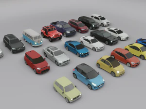 collezione di 20 auto low poly s Modello 3D