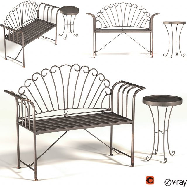 hartste 2 piece metal bench set-pbr Model 3D .c4d .max .obj .3ds .fbx .stl .blend 
