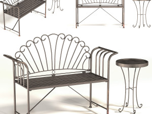 hartste 2 piece metal bench set-pbr 3D Model