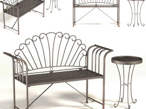 hartste juego de banco de metal de 2 piezas-pbr Modelo 3D