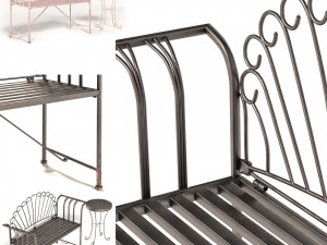 hartste 2 piece metal bench set-pbr Model 3D