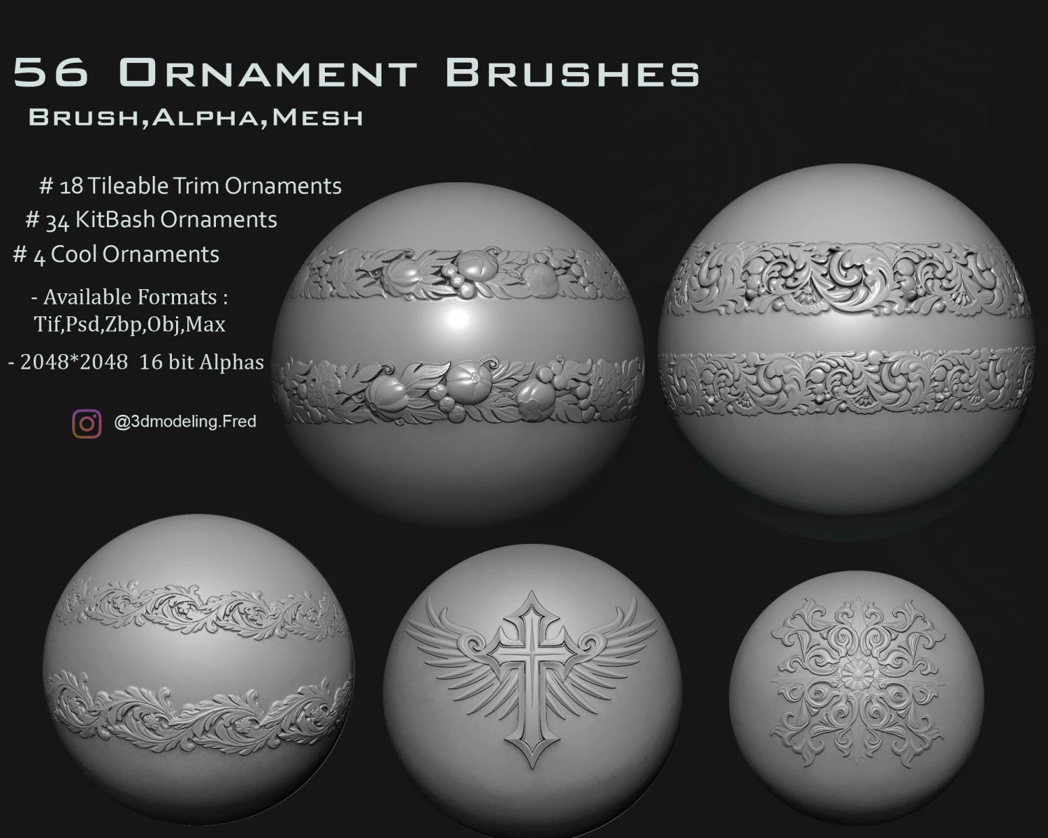 56 ornament brushes alphas mesh vol 1 3D Model .c4d .max .obj .3ds .fbx .stl .blend 
