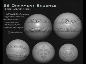 56 ornament brushes alphas mesh vol 1 3Dモデル