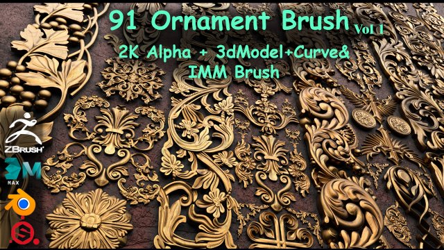 Freds 91 ORNAMENT Brush3DModelsAlpha Vol 1 Modello 3D .c4d .max .obj .3ds .fbx .stl .blend 