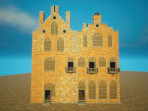 Biblioteca da Casa Medieval - design de interiores e exteriores Low-poly Modelo 3D