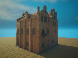 Biblioteca da Casa Medieval - design de interiores e exteriores Low-poly Modelo 3D