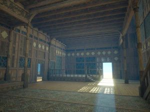 Biblioteca da Casa Medieval - design de interiores e exteriores Low-poly Modelo 3D