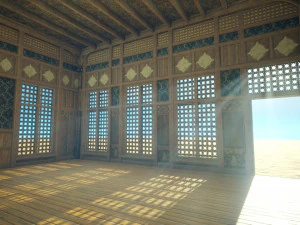 Biblioteca da Casa Medieval - design de interiores e exteriores Low-poly Modelo 3D