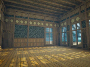 Biblioteca da Casa Medieval - design de interiores e exteriores Low-poly Modelo 3D